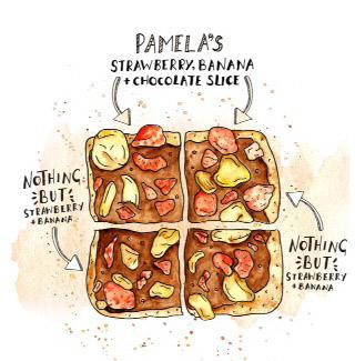 Pamela’s strawberry, banana and chocolate slice