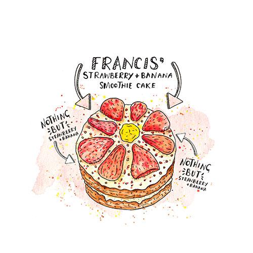 Frances’s Strawberry and Banana Smoothie Cake